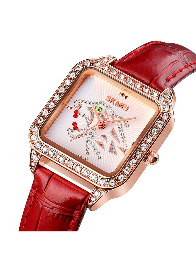 Women's Casual Fashion  High Quality Leather Strap Wo Diamond Watch 8671WTRD - Image 2